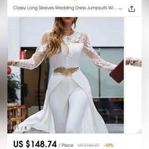 Long sleeve wedding dress jumpsuit, size small